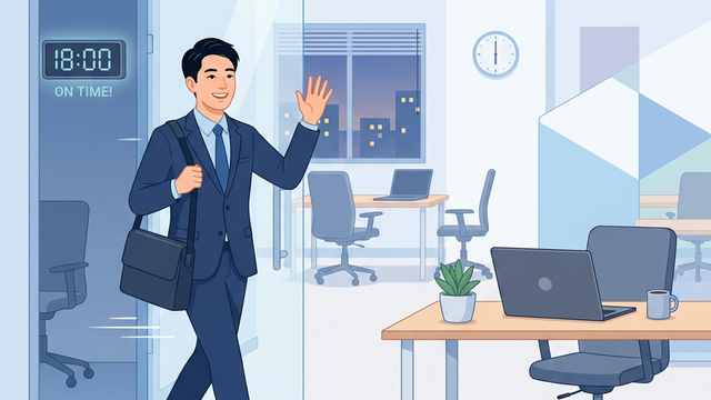 定時で帰宅する会社員の画像